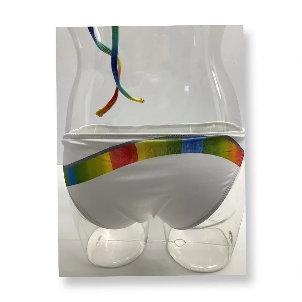Zuliana white with striped 🏳️‍🌈design bikini vintage. New No Tags